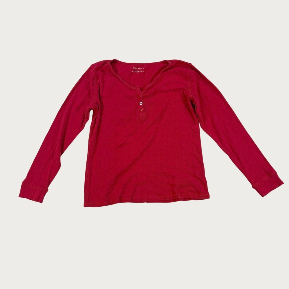 Talbots Women Henley Long Sleeve Shirt Size Small Red Cotton V-Neck Z19